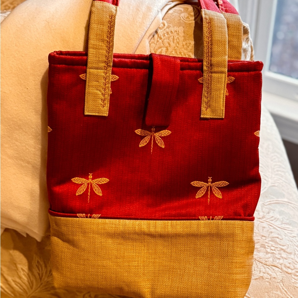Rust and Tan Dragonfly Tote Bag EUC